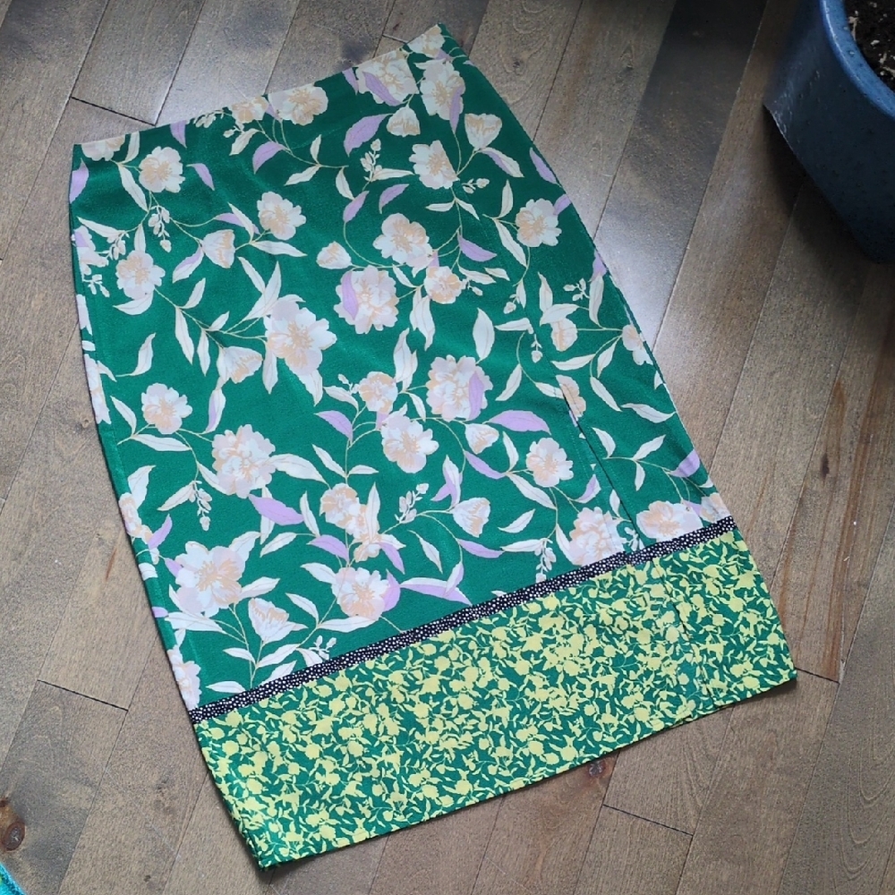 Floral Green and Yellow Pencil Skirt